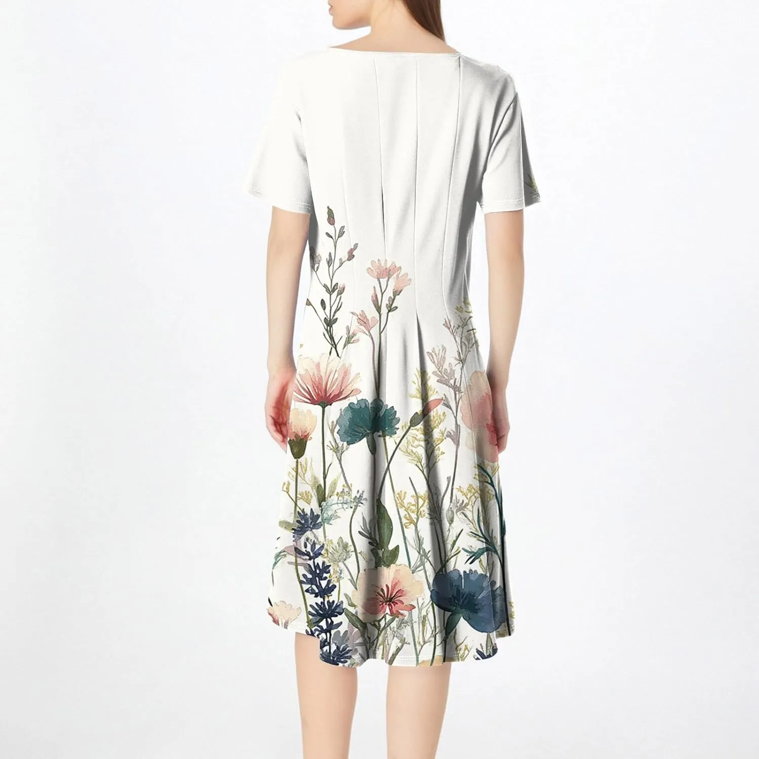 Summer Dresses for Women 2025 Casual Trendy Ruched Spring Loose Crew Neck Semi Formal Short Sleeve Dress