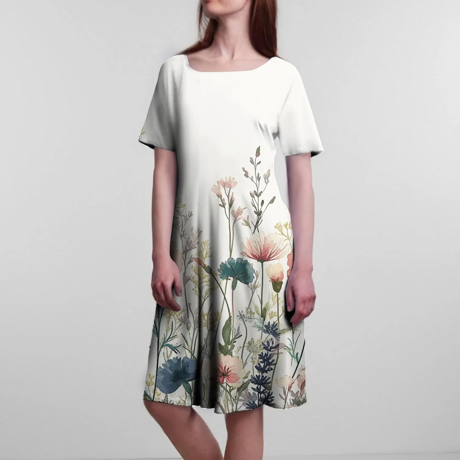 Summer Dresses for Women 2025 Casual Trendy Ruched Spring Loose Crew Neck Semi Formal Short Sleeve Dress