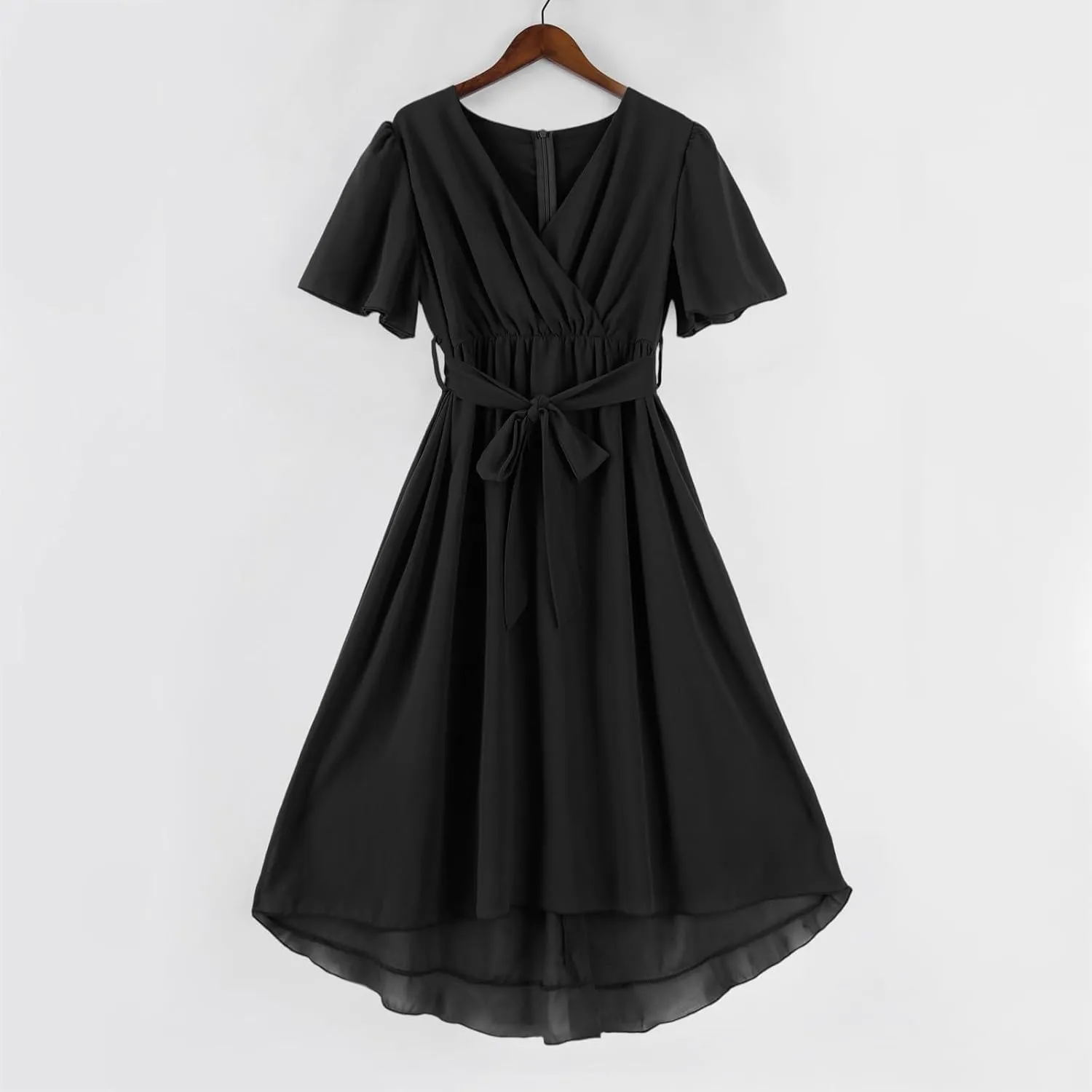 Summer Dresses for Women 2025 Casual Trendy Short Sleeve V-Neck Floral Printed Solid Vacation Cocktail Dress, S-2XL