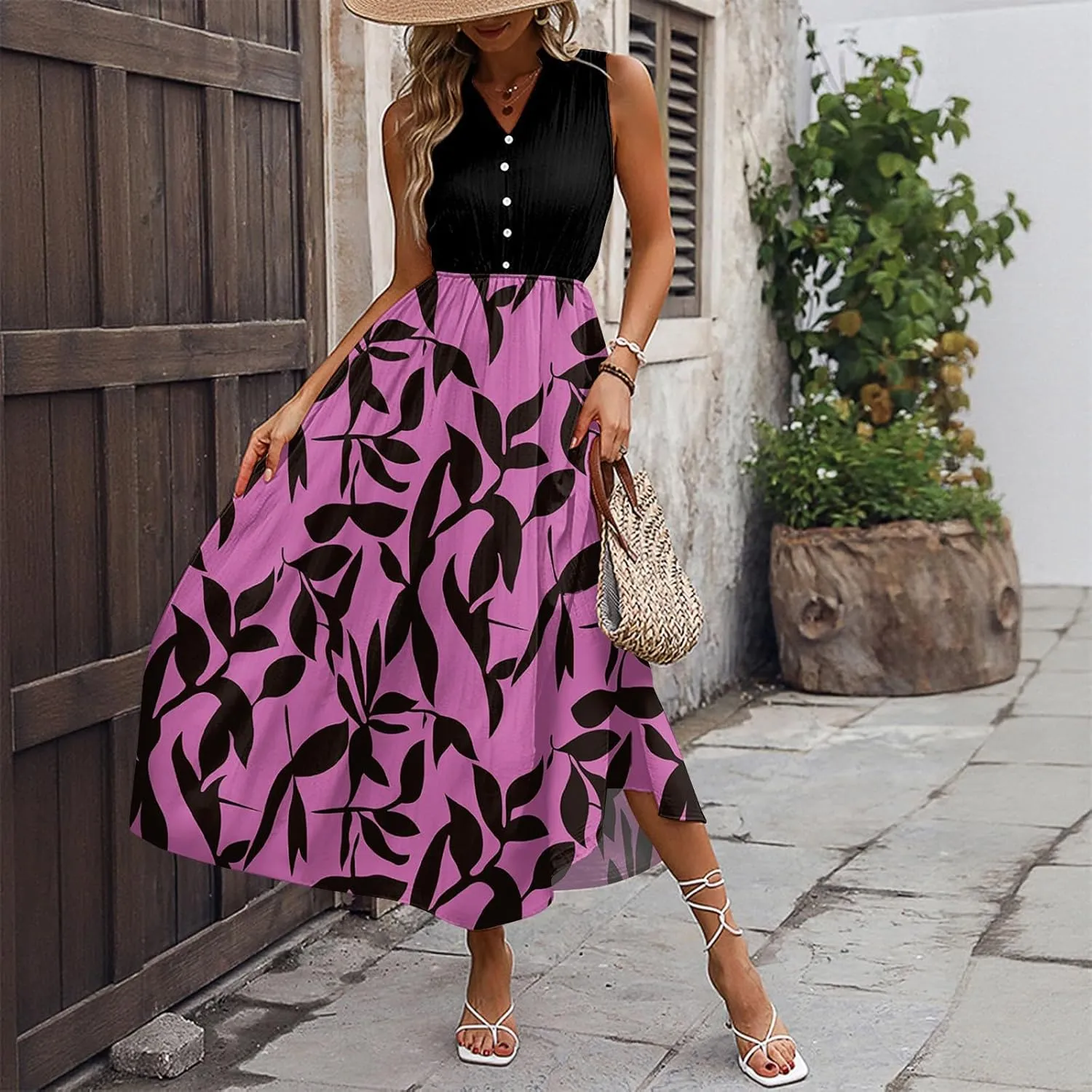 Summer Dresses for Women Casual Sleeveless Dresses Beach Flowy V Neck Tank Sundresses 2025 Fashion Holiday Dresses