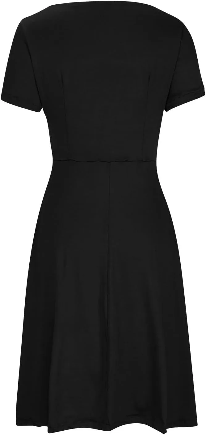Sun Dresses for Women 2024 Trendy V-Neck Swing Dress Empire Waist Elegant Short Sleeve Party Club Mini Dress