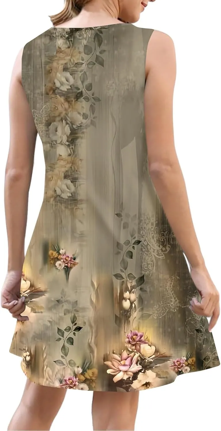 Sun Dresses for Women 2025 Summer Midi Buttons Sleeveless Dress V Neck Slip Glam Beach Tank Dress with Pocket