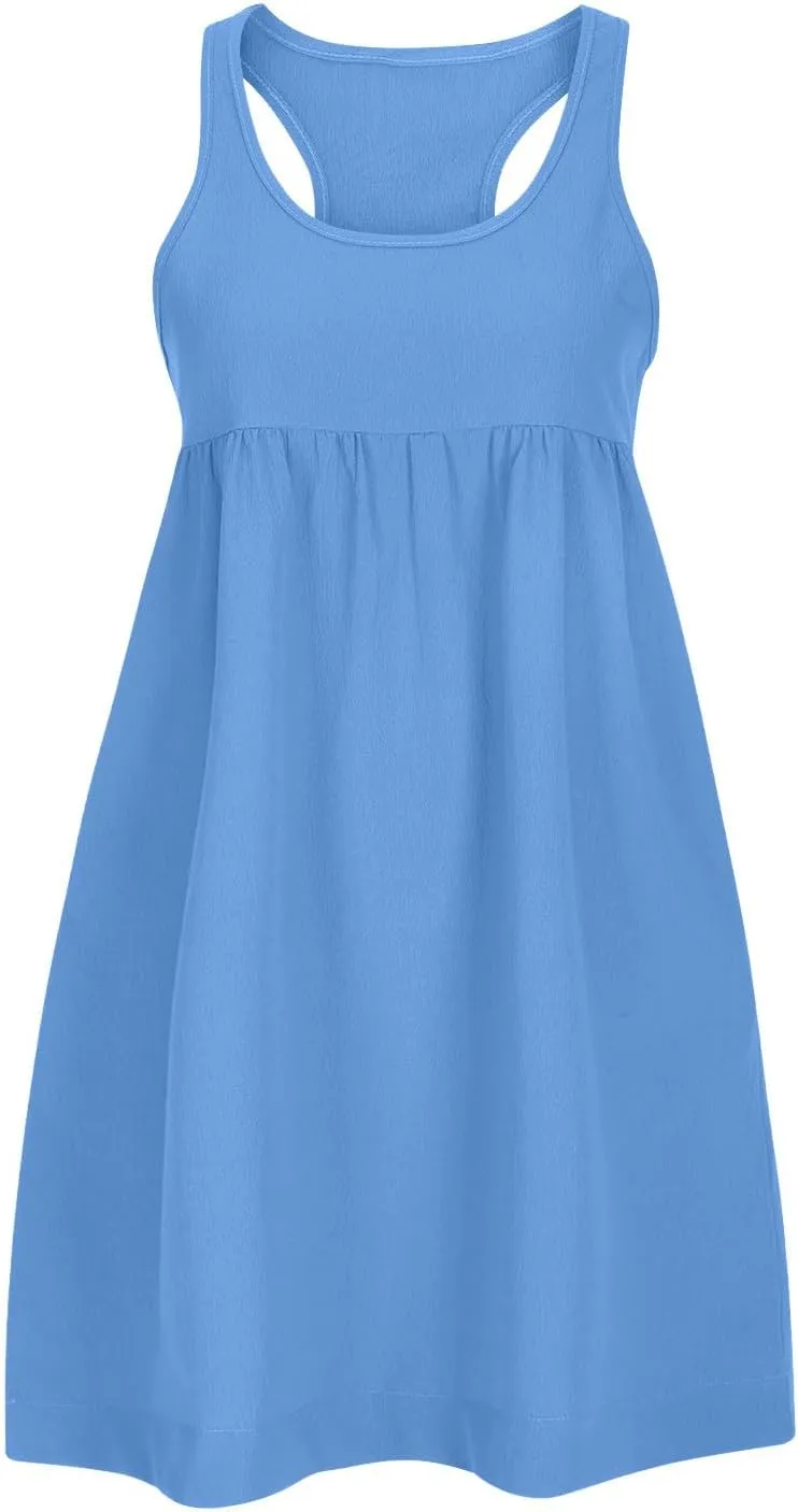 Sun Dresses for Women 2025 Vacation Beach Sleeveless Scoop Neck Mini Dress Summer Casual Loose Fit Babydoll Sundress