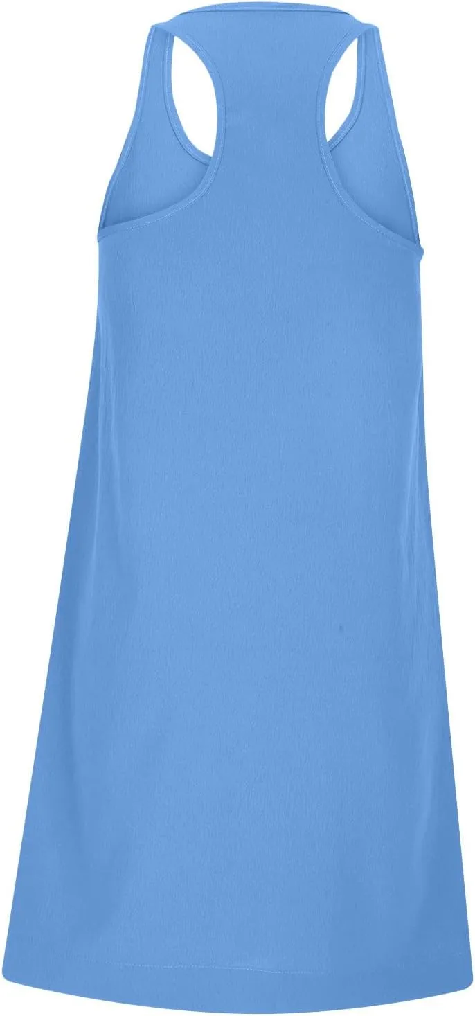 Sun Dresses for Women 2025 Vacation Beach Sleeveless Scoop Neck Mini Dress Summer Casual Loose Fit Babydoll Sundress