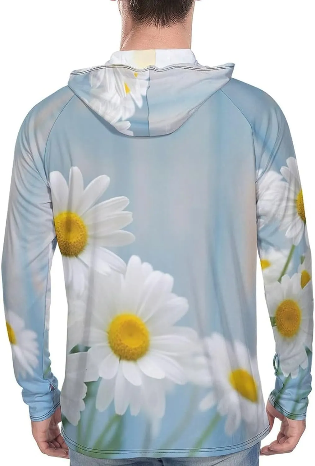 Sun Protection Shirt Long Sleeve Hoodie Elegant Spring Daisy Flowers Lightweight Rash Guard Quick Dry Sun Shirt for Outdoor