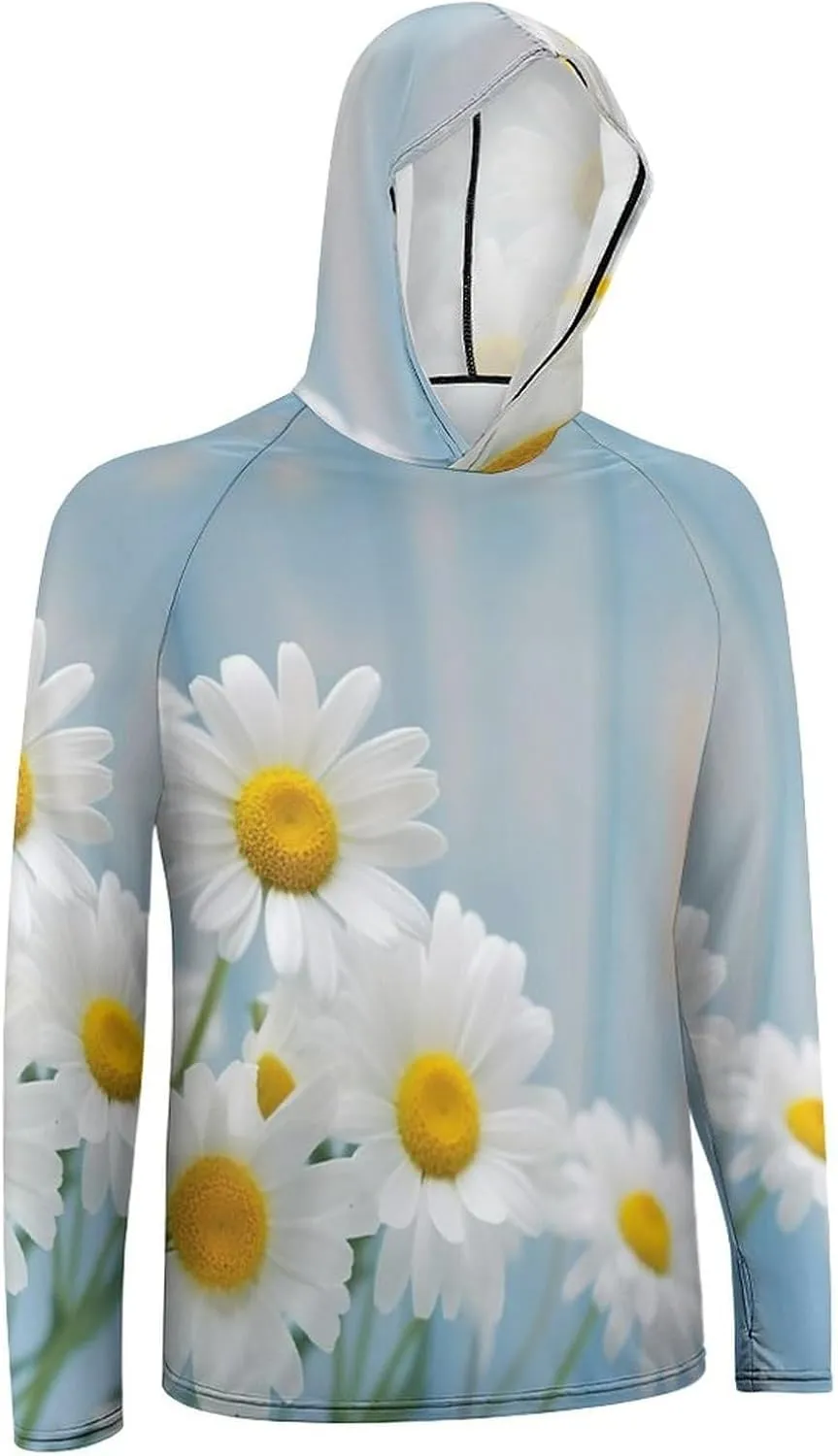 Sun Protection Shirt Long Sleeve Hoodie Elegant Spring Daisy Flowers Lightweight Rash Guard Quick Dry Sun Shirt for Outdoor