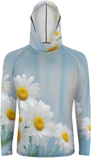 Sun Protection Shirt Long Sleeve Hoodie Elegant Spring Daisy Flowers Lightweight Rash Guard Quick Dry Sun Shirt for Outdoor