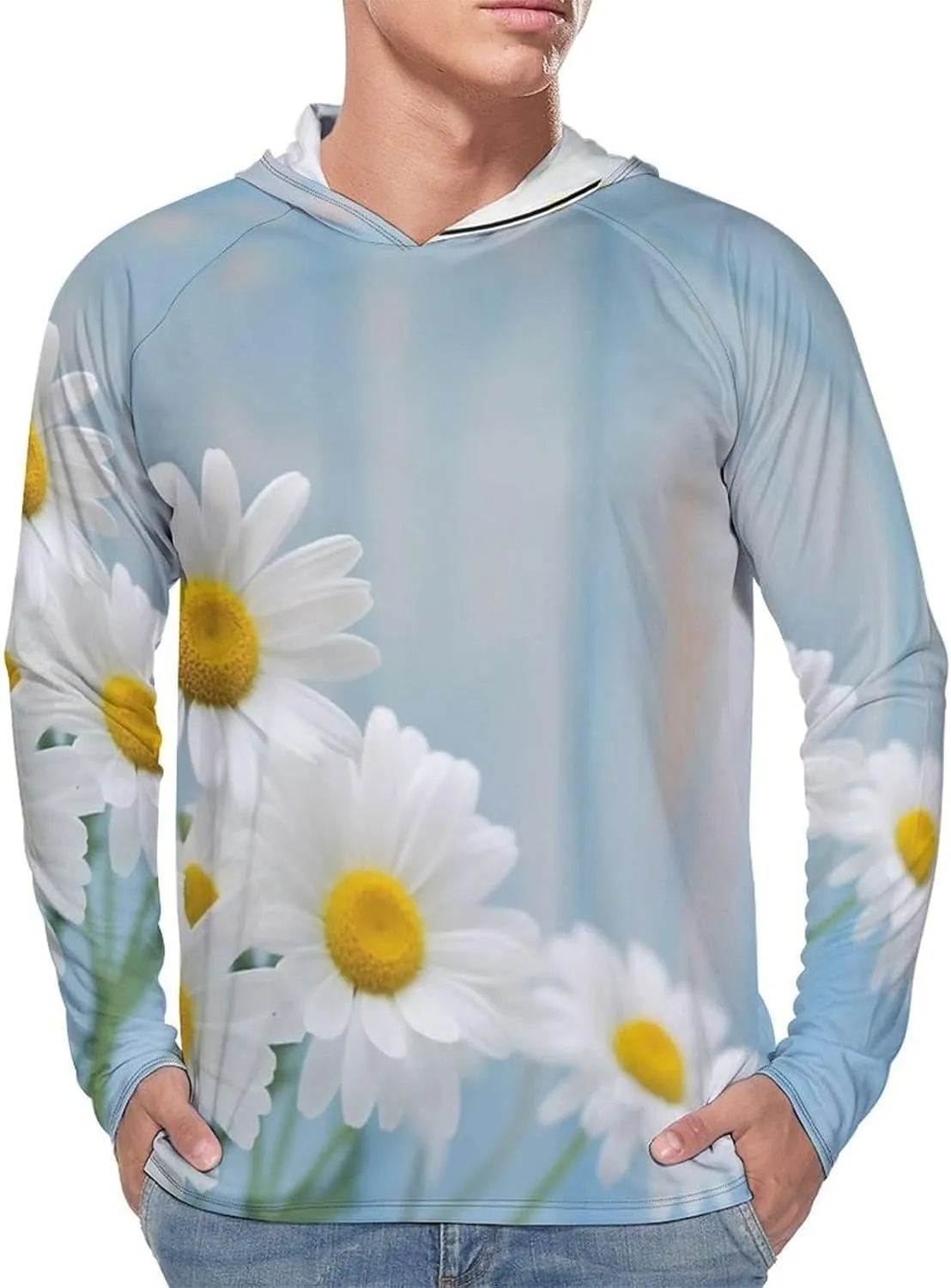 Sun Protection Shirt Long Sleeve Hoodie Elegant Spring Daisy Flowers Lightweight Rash Guard Quick Dry Sun Shirt for Outdoor