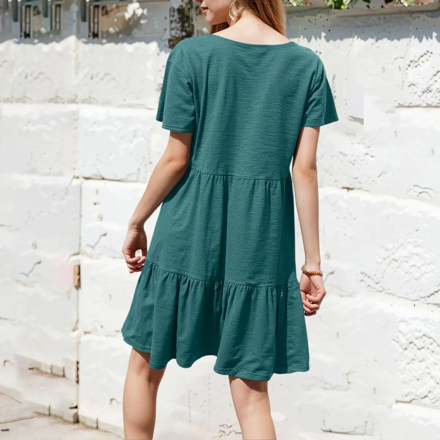 Sundresses for Women 2025 Tiered Flowy A Line Tshirt Dress Summer Loose Casual Boho Beach Cake Dresses with Pockets