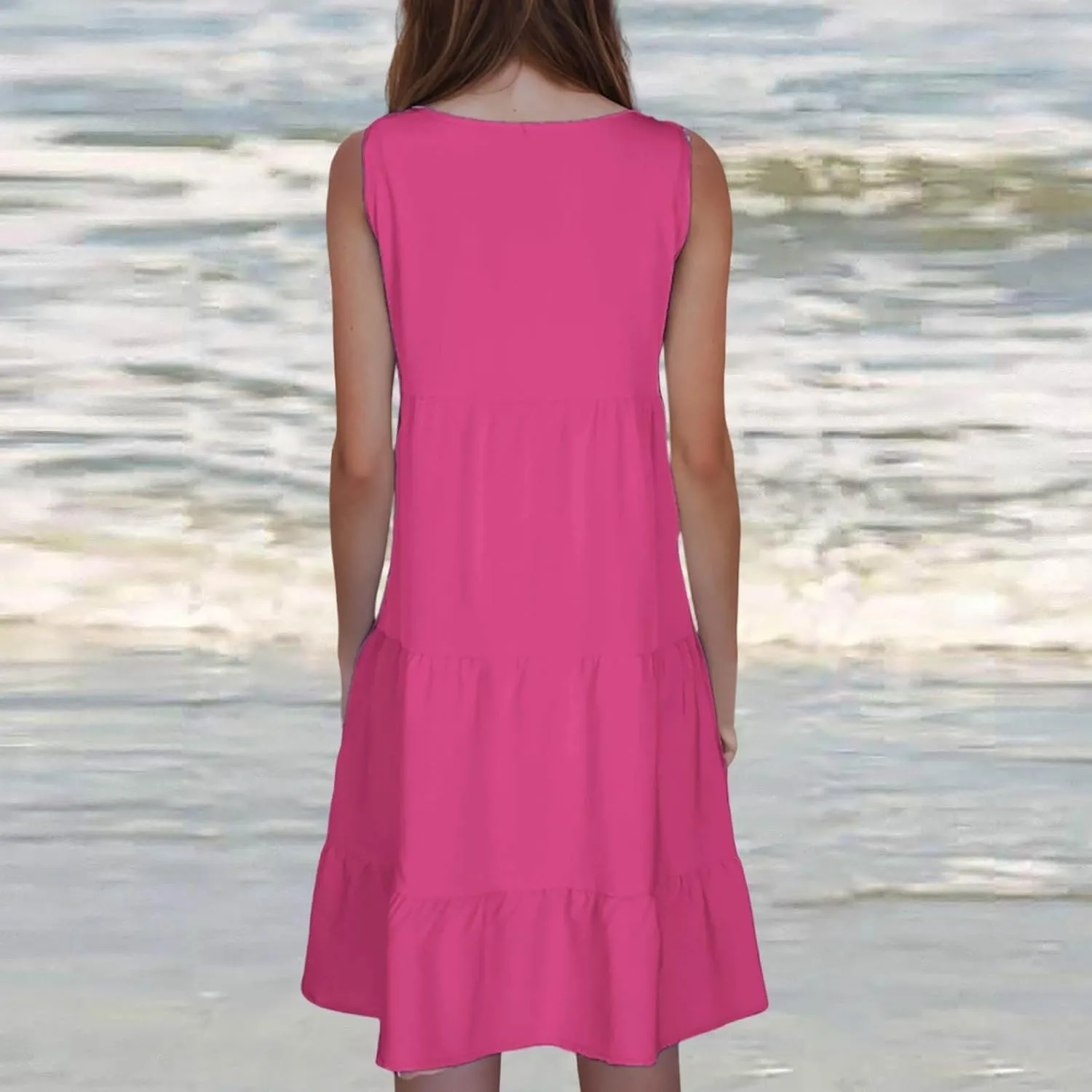Sundresses for Women 2025 Vacation Summer Beach Dresses Casual Flowy Knee Length Tshirt Dress Sleeveless Ruffle Dress