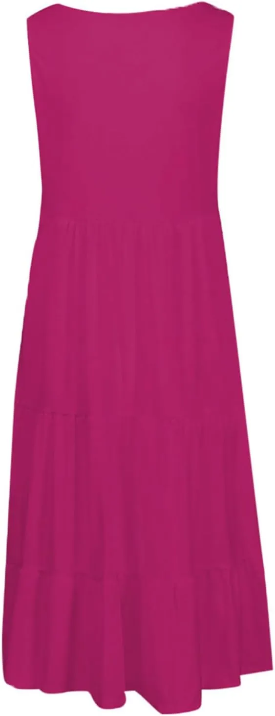 Sundresses for Women 2025 Vacation Summer Beach Dresses Casual Flowy Knee Length Tshirt Dress Sleeveless Ruffle Dress