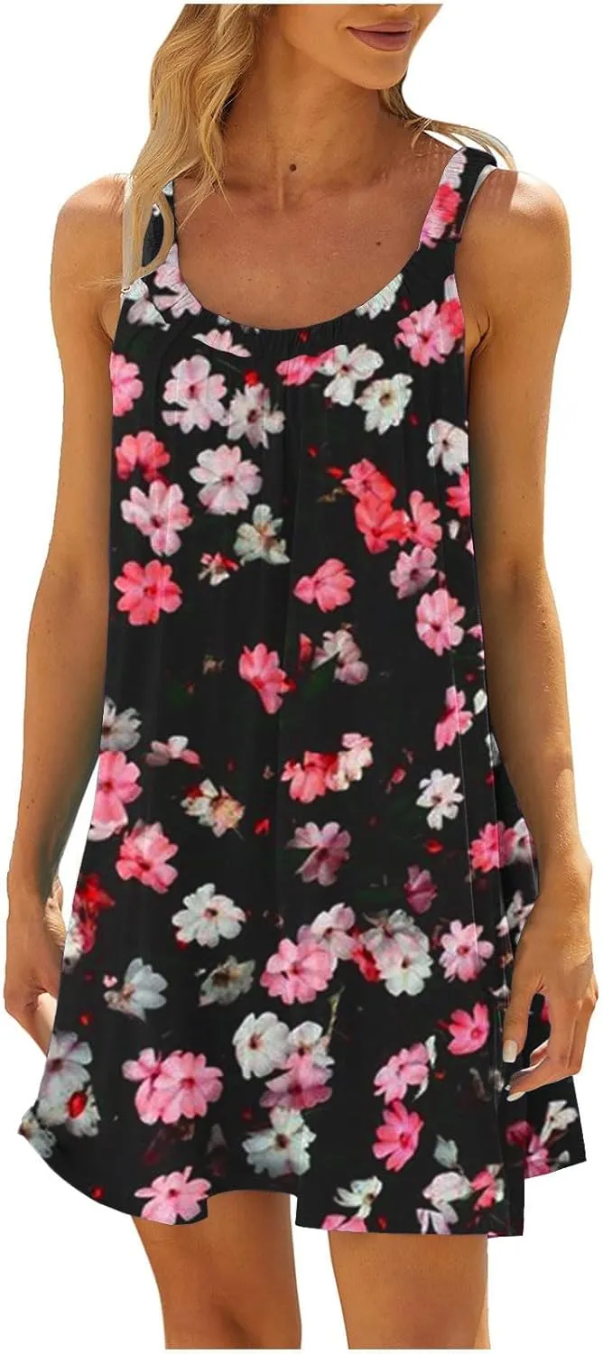 Sundresses for Women Beach Cover Ups Bohemian Floral Hawaiian Dress Sexy Summer Fashion Mini Tank Shirt Dresses