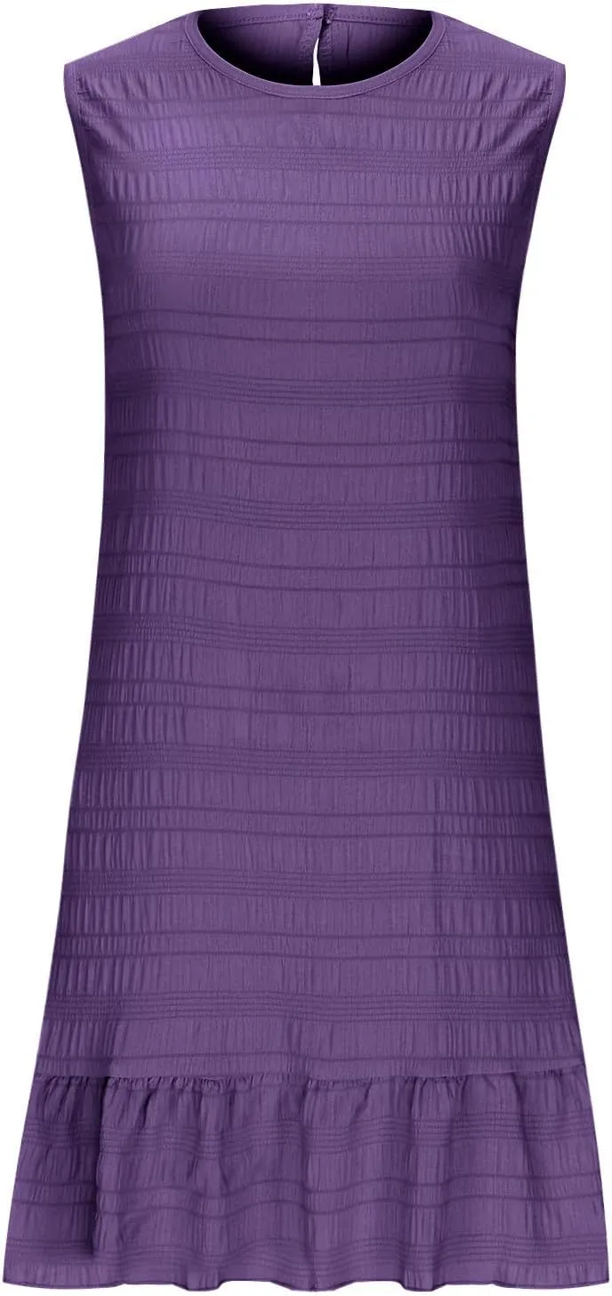 Sundresses for Women Summer Casual Dress Mini Beach Dresses Sexy Sleeveless Tank Dress Trendy Smocked Ruffle Dresses