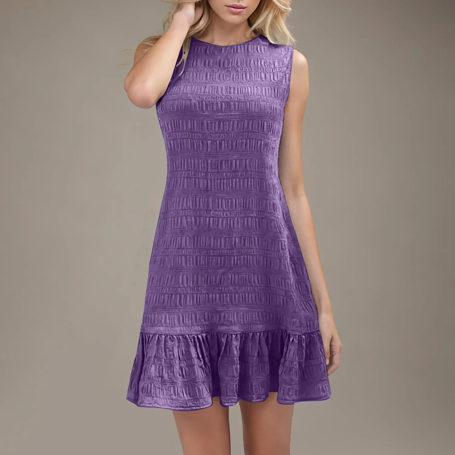 Sundresses for Women Summer Casual Dress Mini Beach Dresses Sexy Sleeveless Tank Dress Trendy Smocked Ruffle Dresses