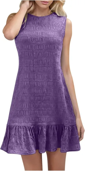 Sundresses for Women Summer Casual Dress Mini Beach Dresses Sexy Sleeveless Tank Dress Trendy Smocked Ruffle Dresses