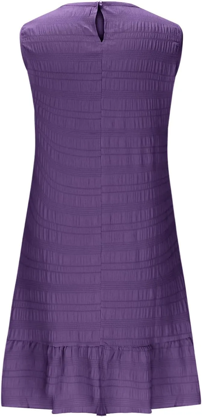 Sundresses for Women Summer Casual Dress Mini Beach Dresses Sexy Sleeveless Tank Dress Trendy Smocked Ruffle Dresses