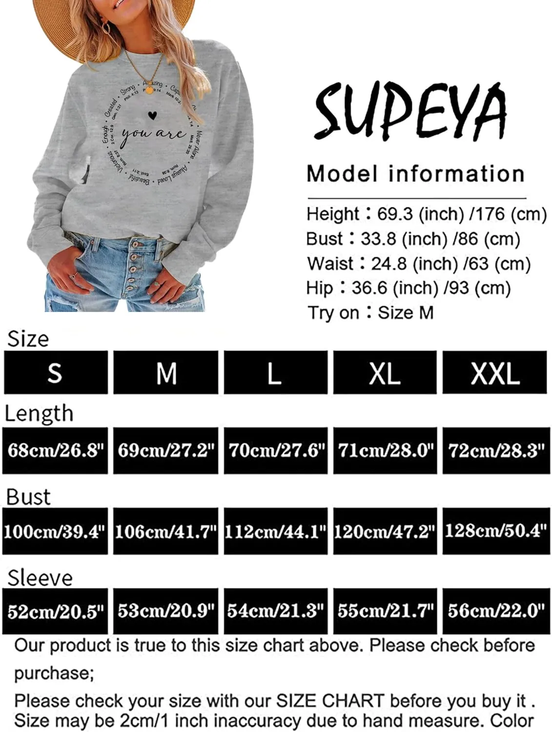 SUPEYA You are Inspiration Sweatshirt Women Christian TShirt Cute Heart Long Sleeve Blessed Saying Tops