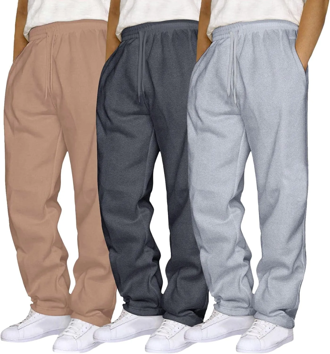 SUWBMHWE Mens Sweatpants Open Bottom Fleece Joggers Straight Leg 3 Pack Running Workout Athletic Pants Casual Trousers