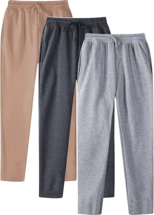 SUWBMHWE Mens Sweatpants Open Bottom Fleece Joggers Straight Leg 3 Pack Running Workout Athletic Pants Casual Trousers