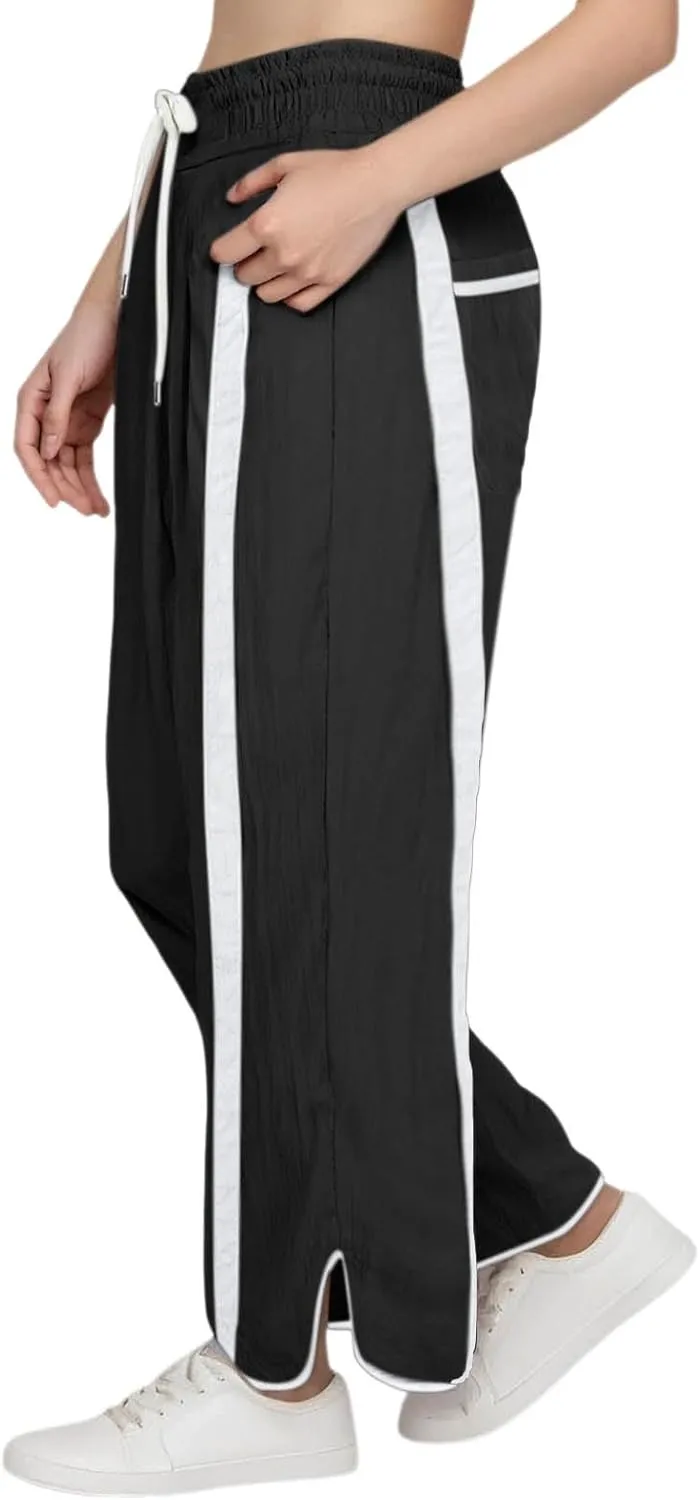 Sweatpants Women Stripe Plus Size Drawstring High Waist Casual Palazzo Pants Straight Wide Leg Trousers with Pocket