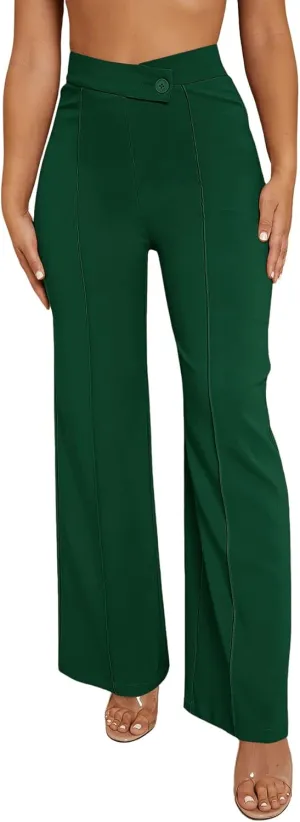 SweatyRocks Women's Overlap Waist Seam Front Palazzo Wide Leg Pants High Waist Long Pant Casual Trousers