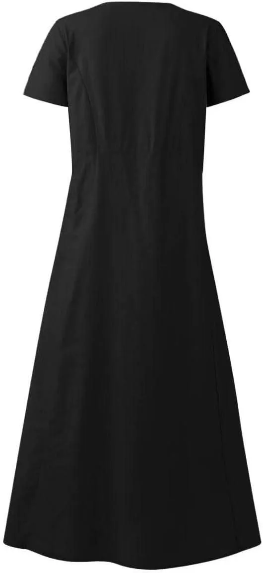 Swing Dresses for Women Summer Casual Short Sleeve Cotton Linen Dress Loose Ruffle Flowy Maxi Dress with Pockets 2025