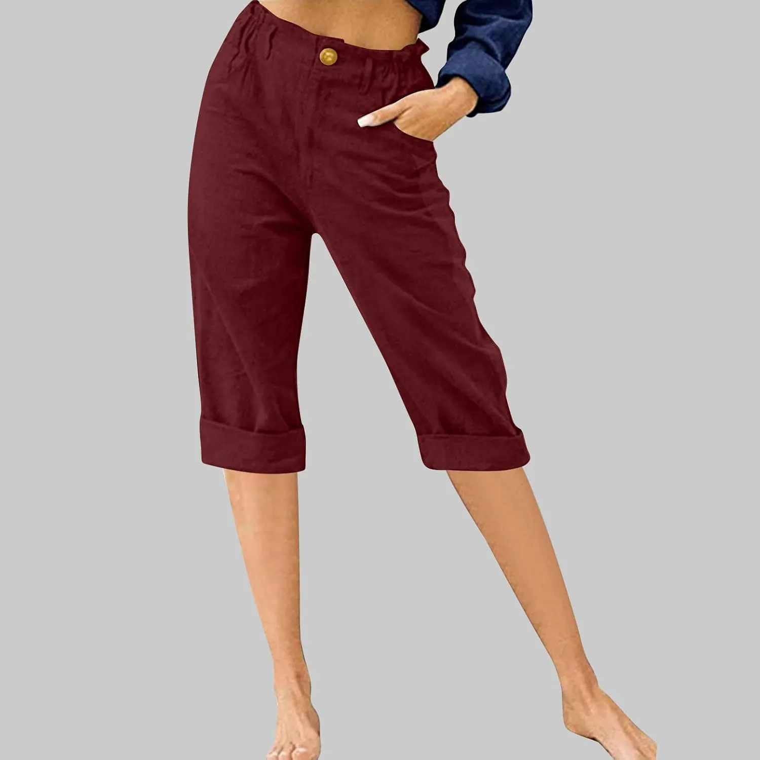 TANGNADE Womens Capri Pants Summer Casual Trendy Elastic Waist Cropped Trouser Fashion Comfy Beach Clothes Pants