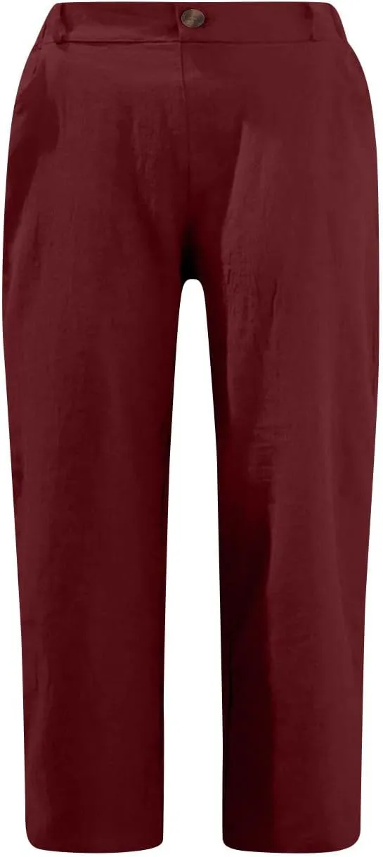 TANGNADE Womens Capri Pants Summer Casual Trendy Elastic Waist Cropped Trouser Fashion Comfy Beach Clothes Pants