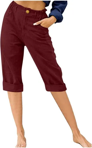 TANGNADE Womens Capri Pants Summer Casual Trendy Elastic Waist Cropped Trouser Fashion Comfy Beach Clothes Pants