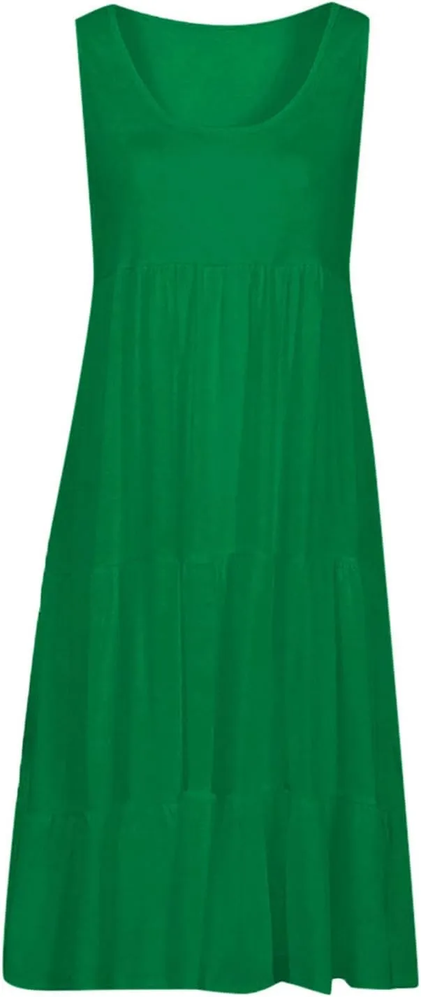 TANGNADE Women's Summer Sleeveless A-Line Midi Dresses Casual Trendy Dress Flowy Beach Sundress U Neck Tank Dresses