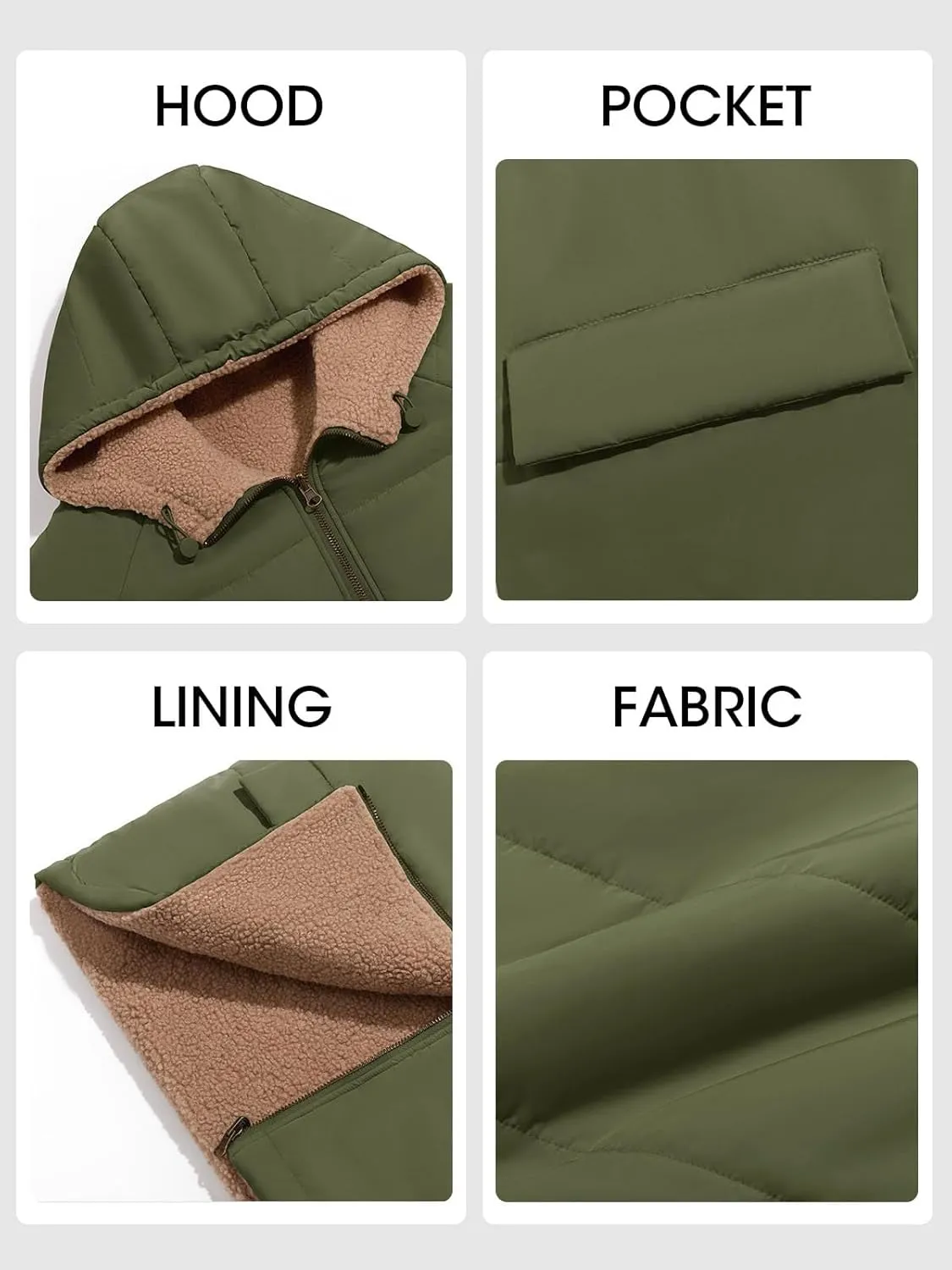 Tankaneo Womens Reversible Puffer Jackets Sherpa Lined Fleece Winter Coats Casual Zip Up Hooded Warm Outerwear