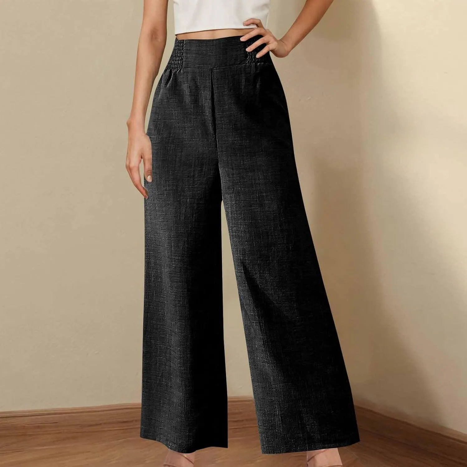 TARIENDY Beach Pants for Women Petite Women's high Waist Wide Leg Trousers Summer Casual Outfits Elastic Pants with Pockets