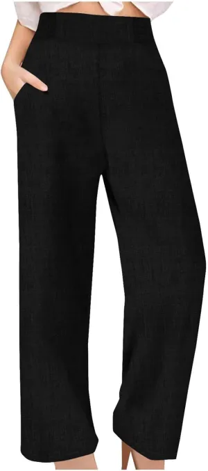 TARIENDY Beach Pants for Women Petite Women's high Waist Wide Leg Trousers Summer Casual Outfits Elastic Pants with Pockets