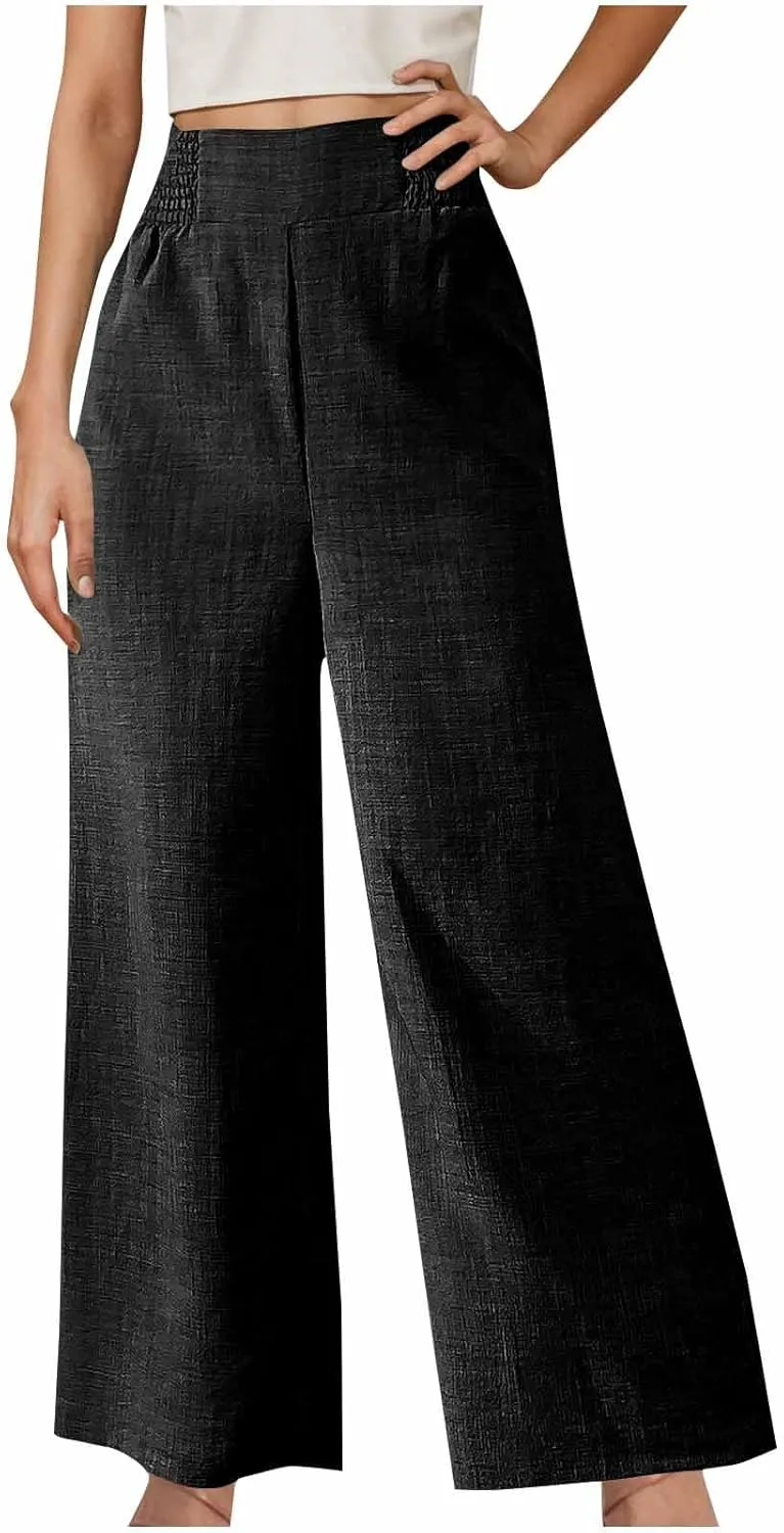 TARIENDY Beach Pants for Women Petite Women's high Waist Wide Leg Trousers Summer Casual Outfits Elastic Pants with Pockets