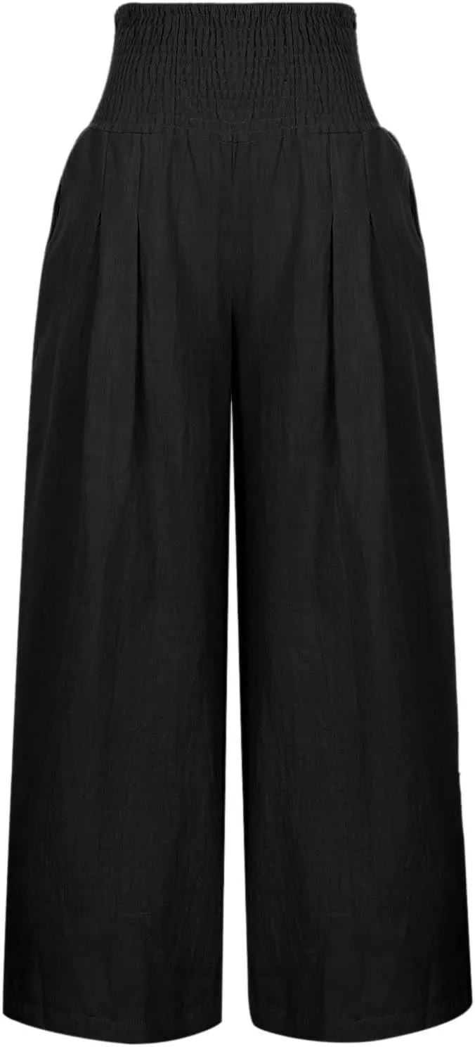 TARIENDY Flowy Beach Pants for Women Women's high Waist Wide Leg Trousers Summer Beach Casual Outfits Elastic Comfy Pants