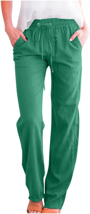 TARIENDY High Waist Pants for Women Drawstring Straight Leg Lounge Pant Loose Comfy Casual Summer Trousers with Pockets