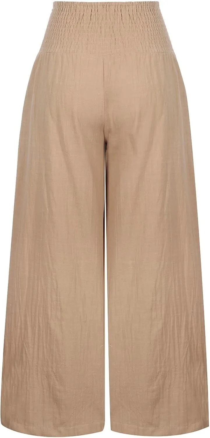 TARIENDY High Waisted Pants for Women 2025 Summer Beach Casual Fashion Pants Wide Leg Elastic Waist Trousers with Pockets