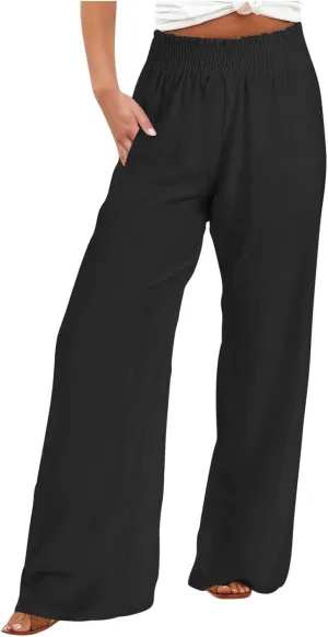 TARIENDY Linen Wide Leg Pants for Women Ladies Elastic high Waisted Outfits 2025 Wide Leg Pants Lightweight Casual Trousers