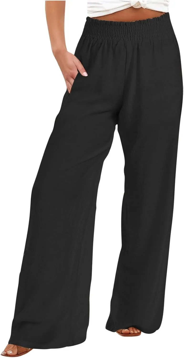 TARIENDY Linen Wide Leg Pants for Women Ladies Elastic high Waisted Outfits 2025 Wide Leg Pants Lightweight Casual Trousers