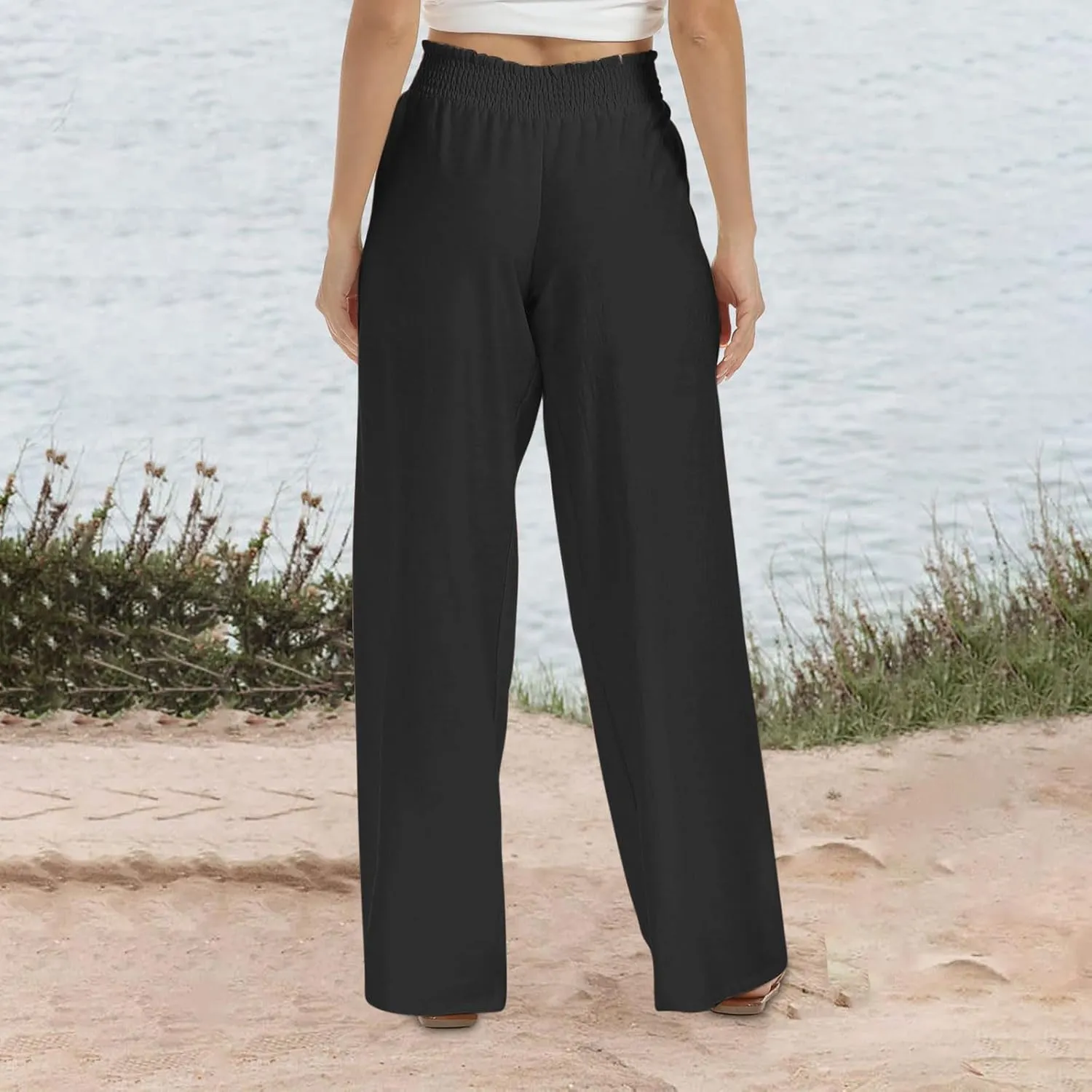 TARIENDY Linen Wide Leg Pants for Women Ladies Elastic high Waisted Outfits 2025 Wide Leg Pants Lightweight Casual Trousers