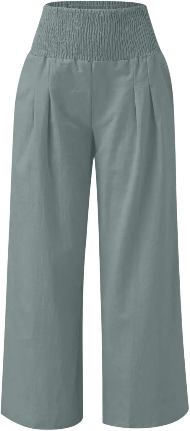 TARIENDY Palazzo Pants for Women Casual Women's Elastic high Waisted Trousers Wide Leg Beach Outfits Summer Casual Pants