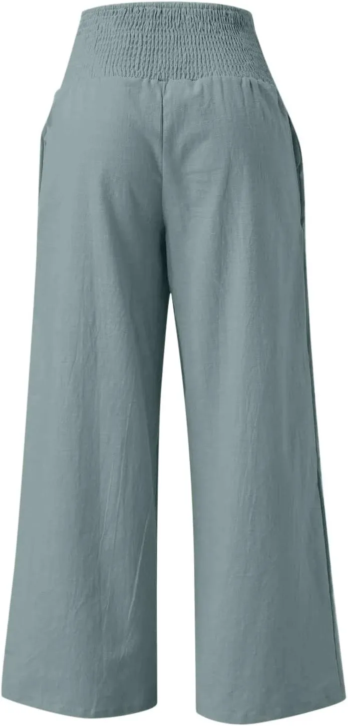 TARIENDY Palazzo Pants for Women Casual Women's Elastic high Waisted Trousers Wide Leg Beach Outfits Summer Casual Pants