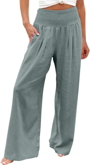 TARIENDY Palazzo Pants for Women Casual Women's Elastic high Waisted Trousers Wide Leg Beach Outfits Summer Casual Pants