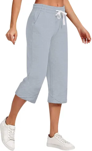 TARIENDY Wide Leg Capri Pants for Women Cotton Linen High Waist Casual Summer Pant Loose Comfy Fit Drawstring Lounge Capris