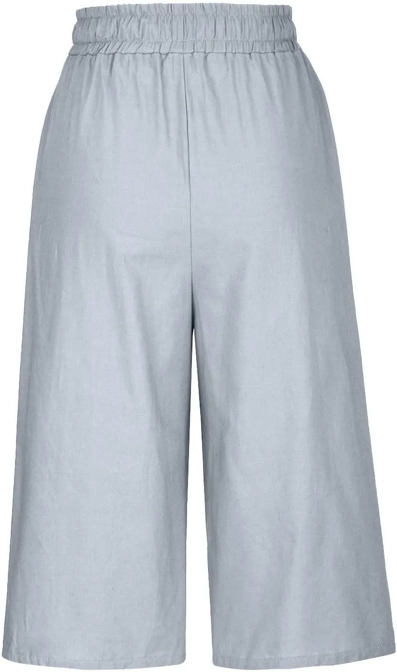 TARIENDY Wide Leg Capri Pants for Women Cotton Linen High Waist Casual Summer Pant Loose Comfy Fit Drawstring Lounge Capris