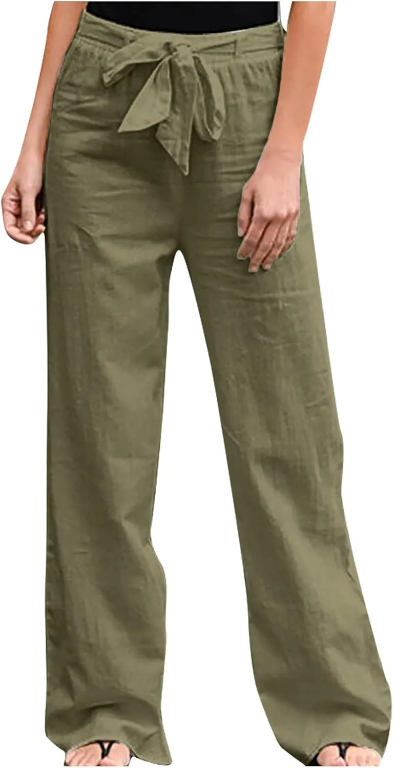TARIENDY Wide Leg Pants Women High Waist Ladies Elastic Drawstring Outfits Summer high Waist Pants Wide Leg Comfy Trousers