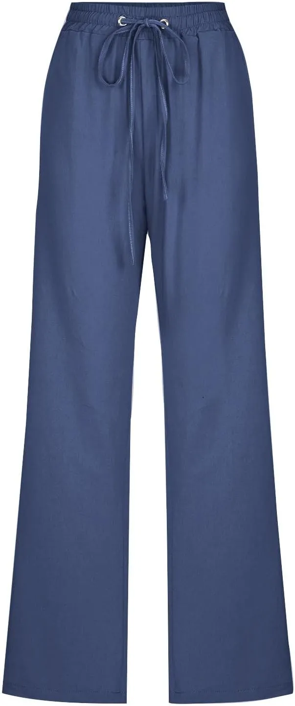 TARIENDY Women Pants Casual Straight Leg Pants Drawstring Elastic Waist Long Pants Comfy Summer Workout Trousers Trendy