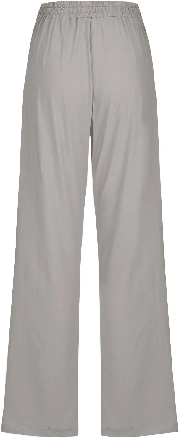 TARIENDY Women Pants Casual Straight Leg Pants Drawstring Elastic Waist Long Pants Comfy Summer Workout Trousers Trendy