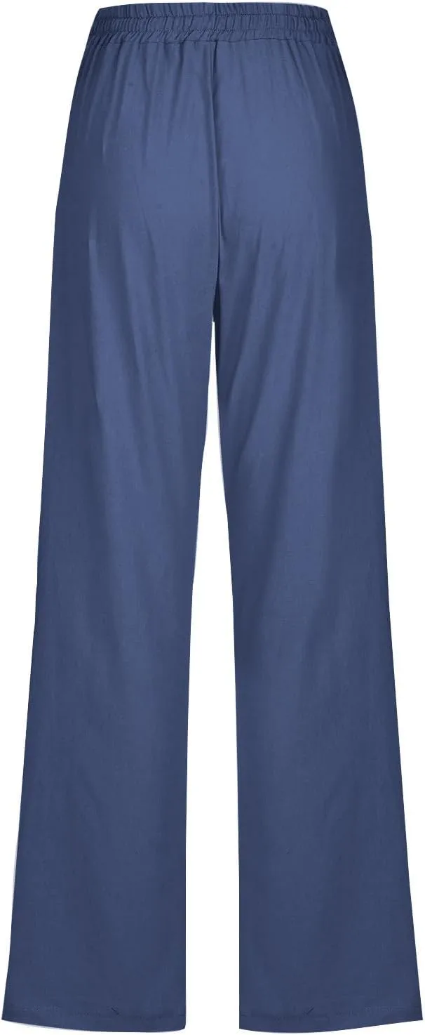 TARIENDY Women Pants Casual Straight Leg Pants Drawstring Elastic Waist Long Pants Comfy Summer Workout Trousers Trendy