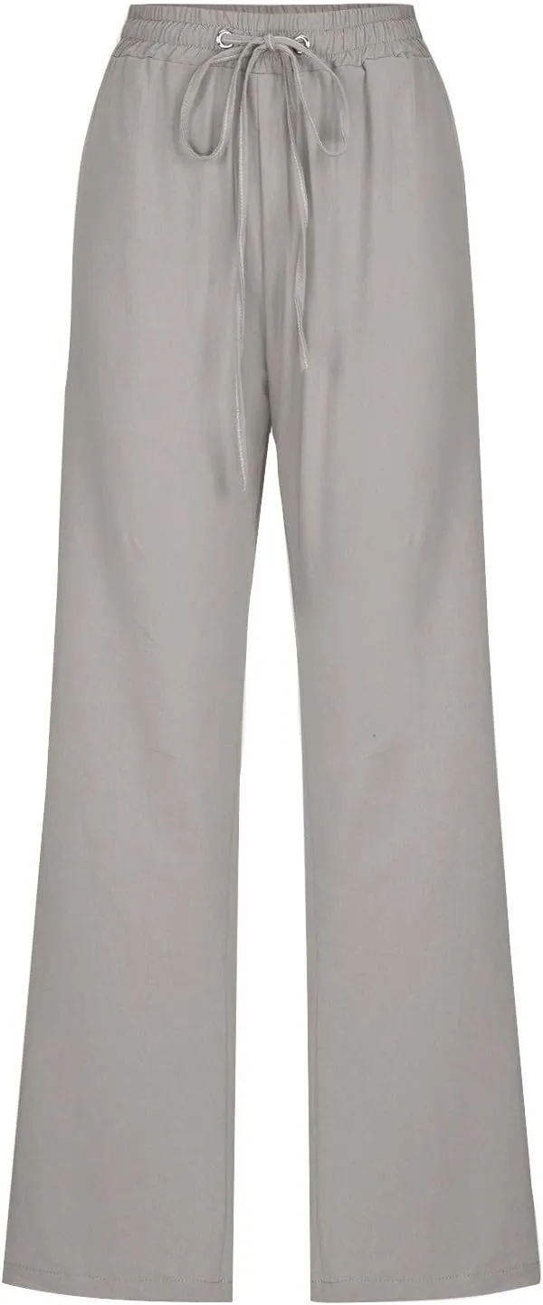 TARIENDY Women Pants Casual Straight Leg Pants Drawstring Elastic Waist Long Pants Comfy Summer Workout Trousers Trendy